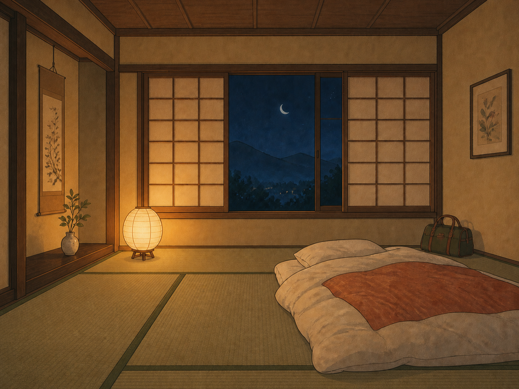 夜の旅館で休む相棒のイメージ